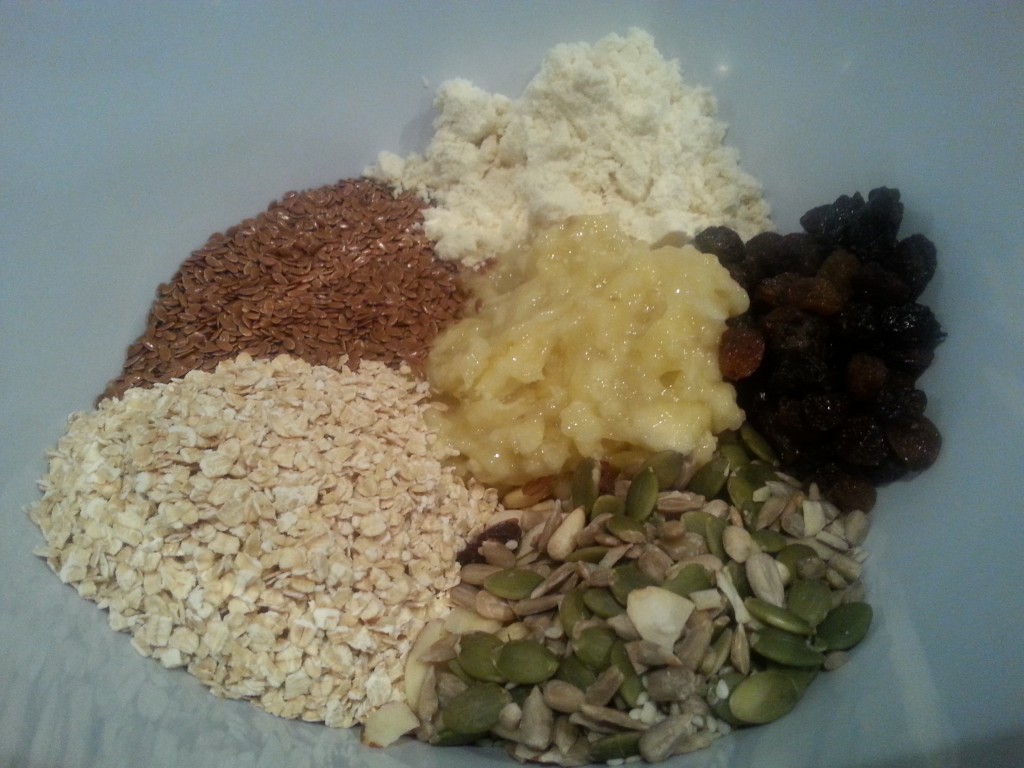 Protein Bar Recipe: Add all your ingredients into a bowl