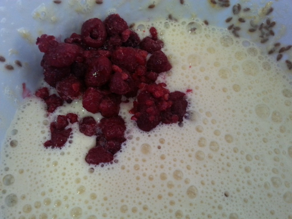 Easy Clean Protein Pancakes Recipe: Add in berries and mix for another 3 mins to get the mixture smooth (mixture will double in size due to beating the egg whites)